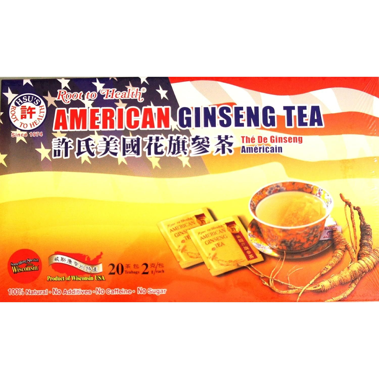 Root to Health AMERICAN GINSENG TEA 20 Tea Bags MADE IN USA 100