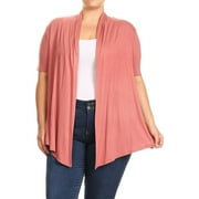 MOA COLLECTION Women's Plus Size Short Sleeve Open Front Cardigan for Everyday Wear