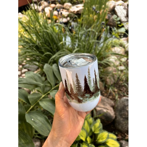 forest, woods, 12oz Wine Tumbler, Outdoor Mug, Thermos 12oz Tumbler, Stainless Steel Wine Tumbler