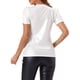 thumbnail image 3 of Camiseta casual de mujer con brillo, cuello redondo, mangas abullonadas y stretch L holográfica blanca, 3 of 6