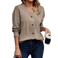 thumbnail image 2 of Suéter de Punto con Botones para Mujer, Camiseta Holgada Informal de Larga con Cuello en V para Otoño e Invierno Caqui M, 2 of 8