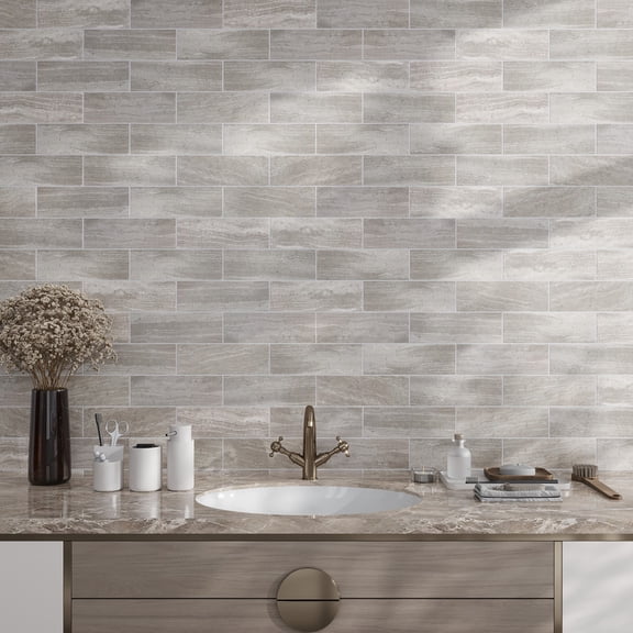 15 pack 4 in. x 12 in. Honed Wooden Grey marble Subway Tile (5 sq. ft./Case)