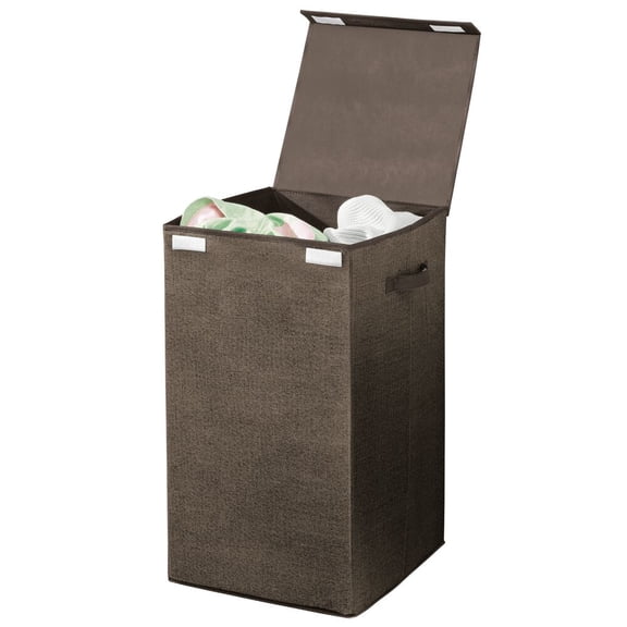 mDesign Large Upright Laundry Hamper, Hinge Lid and Handles - Espresso Brown