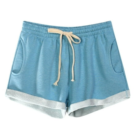 

Women Casual Solid Pockets Elastic Waist Loose Pajama Shorts Sport Pants