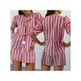 thumbnail image 3 of Yunliwuli Women Shorts Set, Striped Short Sleeve Tie-up T-shirt with Elastic Waist Shorts Summer Outfit, 3 of 9