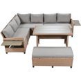 thumbnail image 3 of 5 Pieces Patio Furniture Sets All Weather Outdoor Sectional Patio Sofa Set, Rattan PE Wicker L-Shaped Sofa Set with Extendable Side Tables, Dining Table and Bench for Backyard, Poolside, Brown, 3 of 9