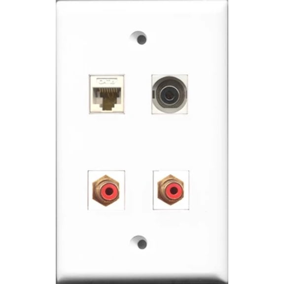 RiteAV - 2 Port RCA Red and 1 Port 3.5mm and 1 Port Cat6 Ethernet White Wall Plate