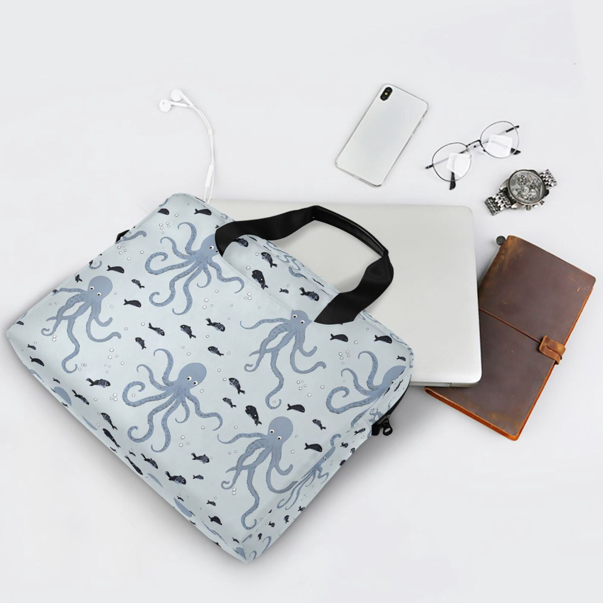FORMRS 16" Laptop Bag Carrying Sleeve Case with Handle Travel Shoulder Briefcase, Blue Octopus Pattern