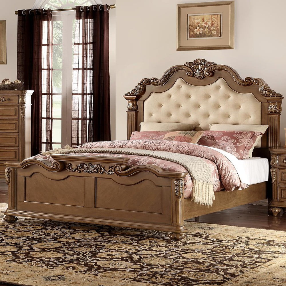 cream tufted bed