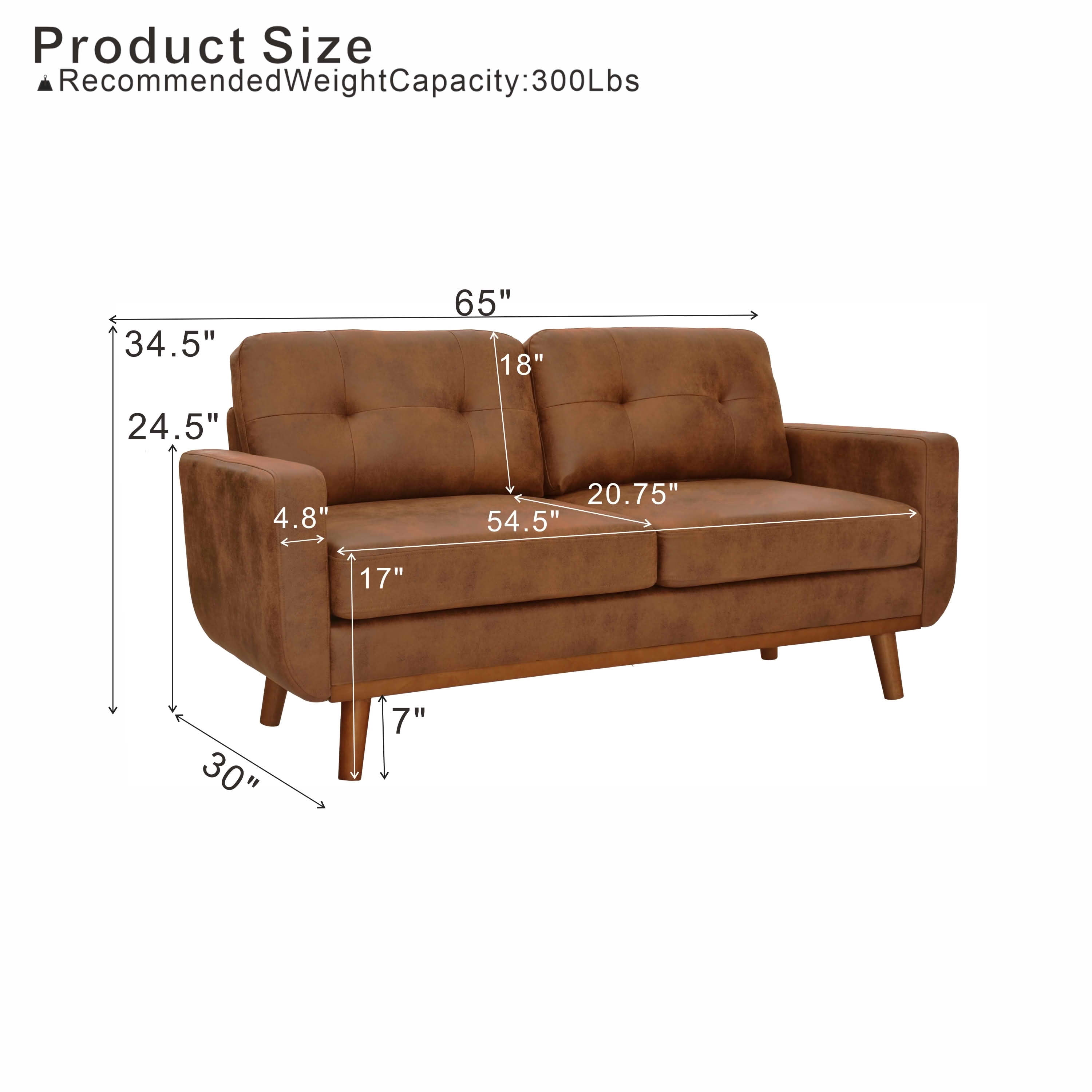 MAYEERTY 65" Modern Minimalist Two‑Seater Loveseat Sofa, Breathable Foil Fabric Upholstered Couch with Solid Wood Legs, Diamond Quilted Backrest for Living Room