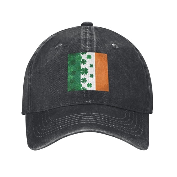 Men Women Washed Twill Baseball Cap Irish Flag Shamrock Pattern Adjustable Dad Hat Black