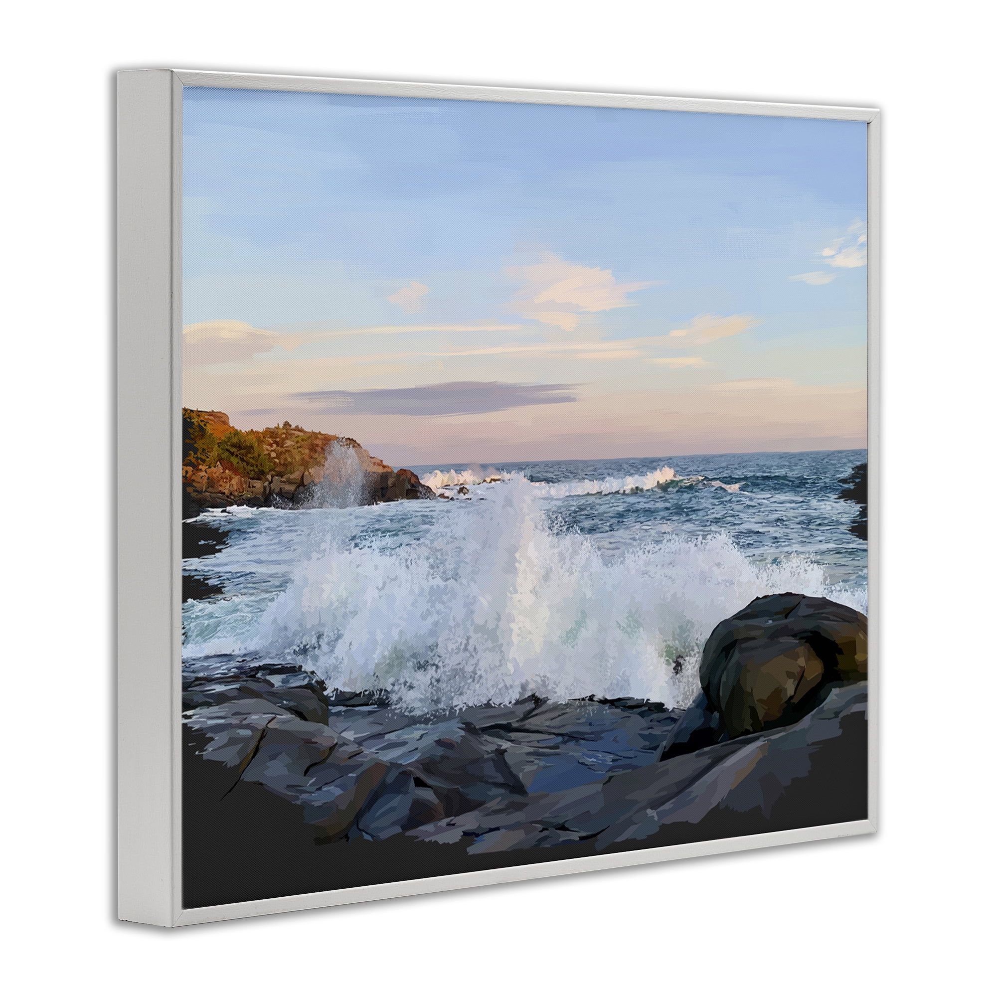 Stupell Industries Strong Breaking Waves Landscape Photography White Framed Art Print Wall Art, 14 x 11