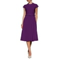 thumbnail image 3 of INSPIRE CHIC Women's Pleated Dress Mock Neck Cap Sleeve Belted A-Line Dresses XL Purple, 3 of 6