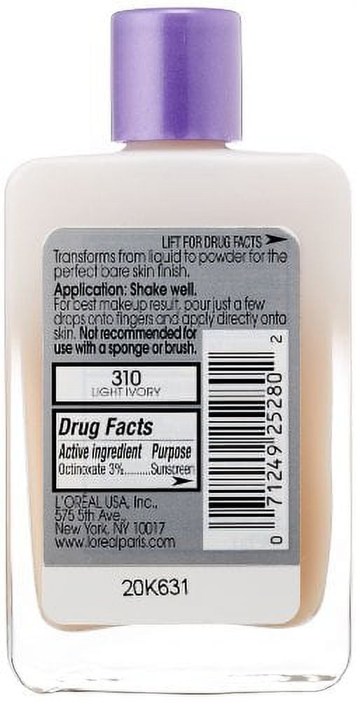 L'Oréal Paris Magic Nude Liquid Powder Bare Skin Perfecting Makeup with SPF 18, 310 Light Ivory, 0.91 Fl. Oz.