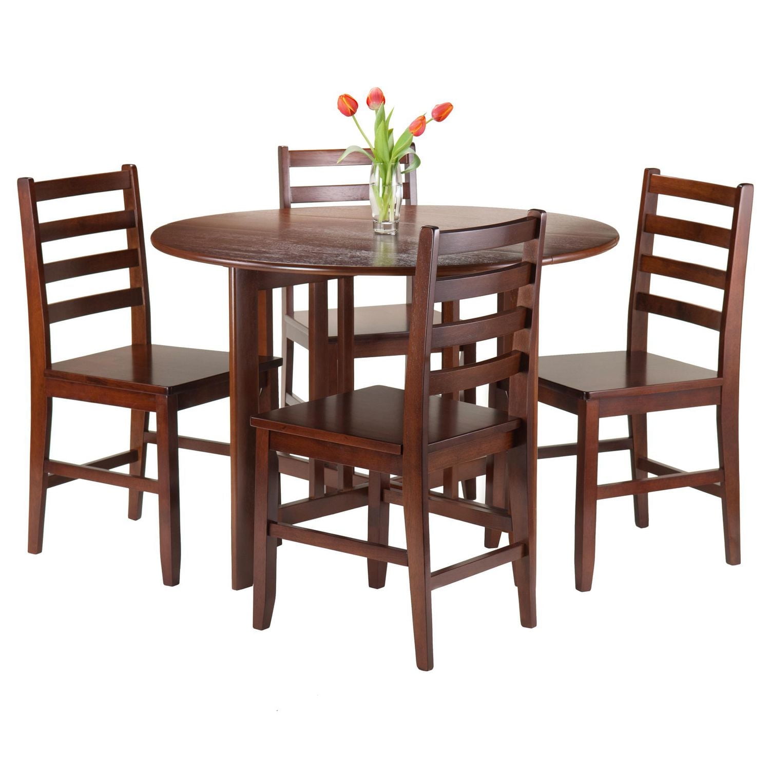 Winsome Alamo 5-Piece Round Drop Leaf Table with 4 Hamilton Ladder Back Chairs -94565