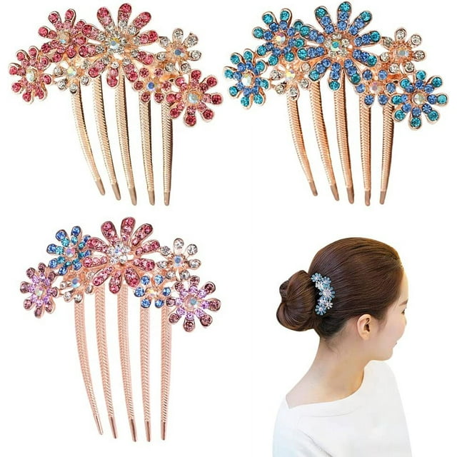 Peinetas para el pelo con diamantes de imitación y flores de cristal, peinetas para el pelo con diamantes de imitación, accesorios vintage para el pelo para mujeres y niñas