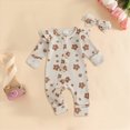 thumbnail image 2 of TOWED22 Baby Girl Fall Sweatshirt Romper Floral Print Long Sleeve Jumpsuit Waffle Clothes,Beige,6-9 M, 2 of 6