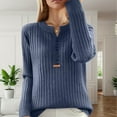 thumbnail image 2 of Womens Fall Sweaters Solid V Neck Pullover Sweaters Winter Loose Long Sleeve Knitwear Tops Sweaters Dark Blue M, 2 of 4