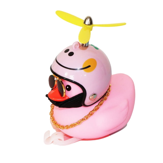 Adornos de pato rosa para coche, decoraciones para salpicadero de coche, gafas geniales, pato con casco de hélice, cadena dorada