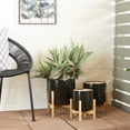 thumbnail image 2 of DecMode 13", 11", 10"H Black Ceramic Planter with Removable Wood Stand (3 Count), 2 of 9