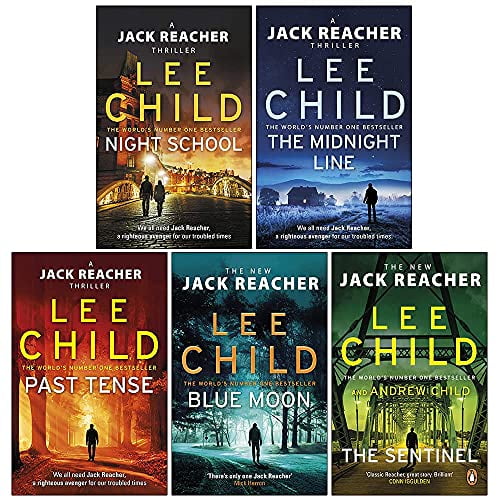 Pre-Owned Jack Reacher Series (21-25) Collection 5 Books Set By Lee Child (Night School, The Midnight Line, Past Tense, Blue Moon, The Sentinel)