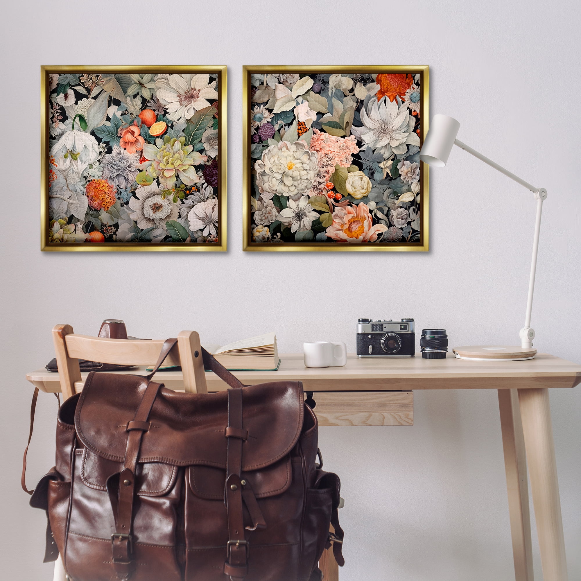 Stupell Industries Striking Botanical Floral Plants & Flowers Painting Gold Floater Framed Canvas Art Print Wall Art, 25 x 25, Set of 2
