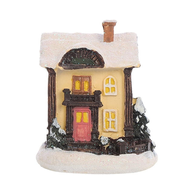 Battery Operated Christmas Lights Decorative Objects Resin Christmas Scene, Rural Residential town, Warm White Led Lights, Battery Powered Christmas Decorations
