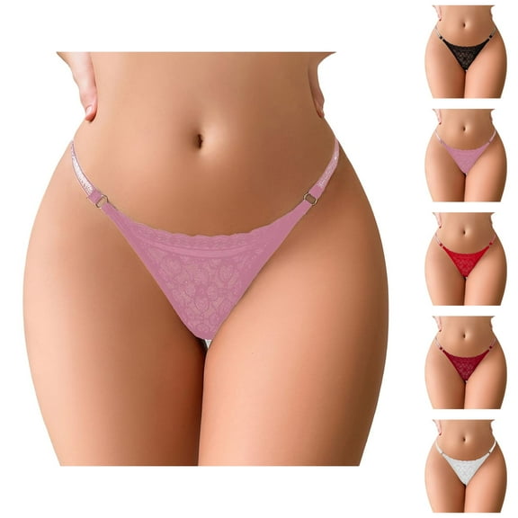 Women Solid Sexy Lace Stitching Silver Ribbon Low Waist Thong