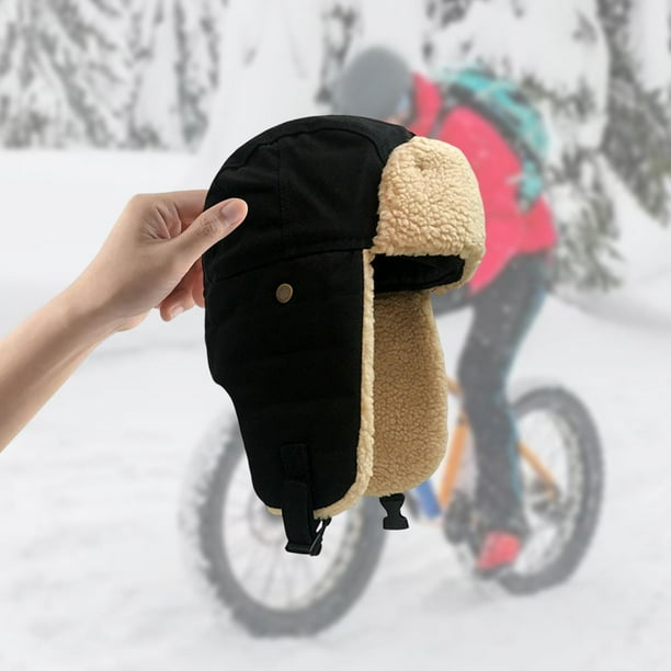 Bonnet Hiver Trappeur Noir - Protection Oreilles Et Menton - Polyester - Taille Unique 55-60cm - Pour Ski, Chasse, Outdoor
