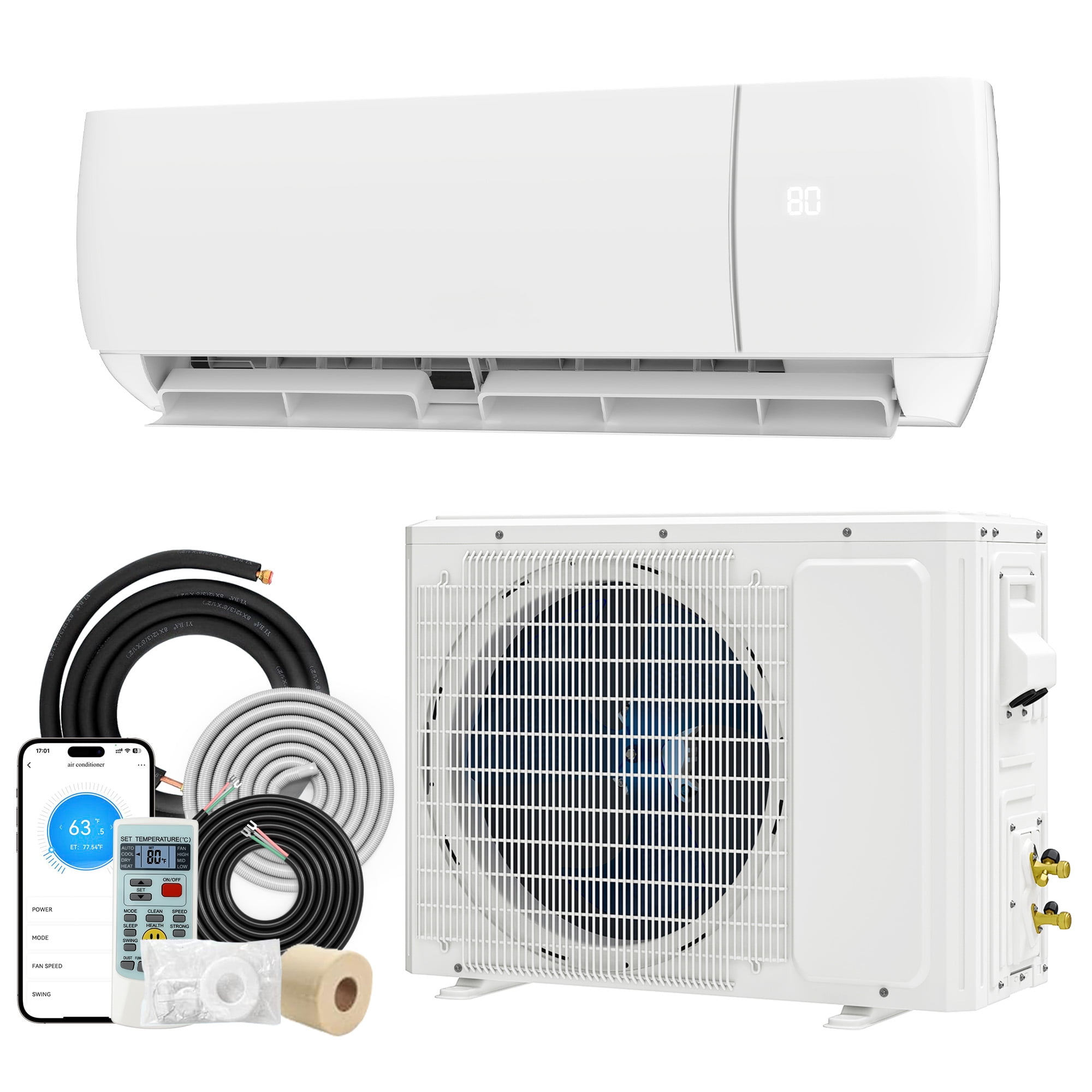 Uforic 12000 BTU Mini Split AC & Heat Pump, 20 SEER2 115V Ductless Inverter, WiFi & Alexa Enabled, 750 Sq. Ft, White with Installation Kit