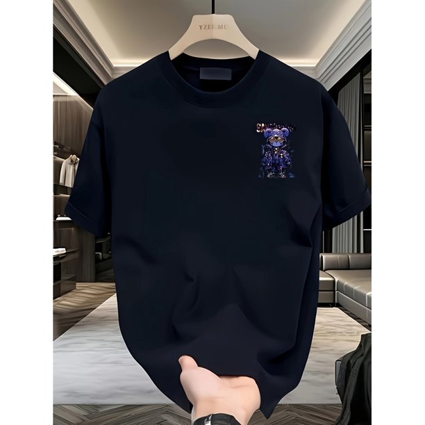 Men's Oversized Graphic T-Shirt Cartoon Bear with Fashion Glasses & Chains Print Round Neck Short Sleeve Casual Streetwear Top for Teens & Young Adults Youth Casual Top T-shirt Cotton Knit Fabric