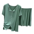 thumbnail image 3 of LIZUOJUN Lightweight Breathable Pajamas for Women V Neck Ruffle Trim Short Sleeve Shorts Soft Knit Sleepwear Loungewear 2 Piece Set Summer Spring Warm Weather - 2XL, 3 of 3