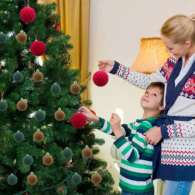 Adornos navideños, adornos navideños, regalos navideños, adornos navideños, 44 bolas flocadas, peluches multicolor, bolas navideñas flocadas, adornos para ventanas, bolas navideñas flocadas