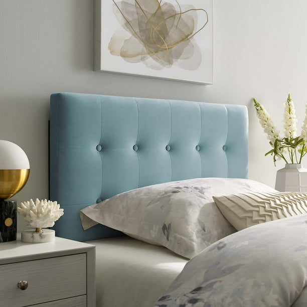 Emily Twin Biscuit Tufted Performance Velvet Headboard in Light Blue
