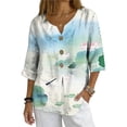 thumbnail image 2 of Women's Tops, Tees & Blouses,Shirts for Women Trendy Button Down 3/4 Sleeve Blouse Lightweight Loose Casual Summer Tops, 2 of 7