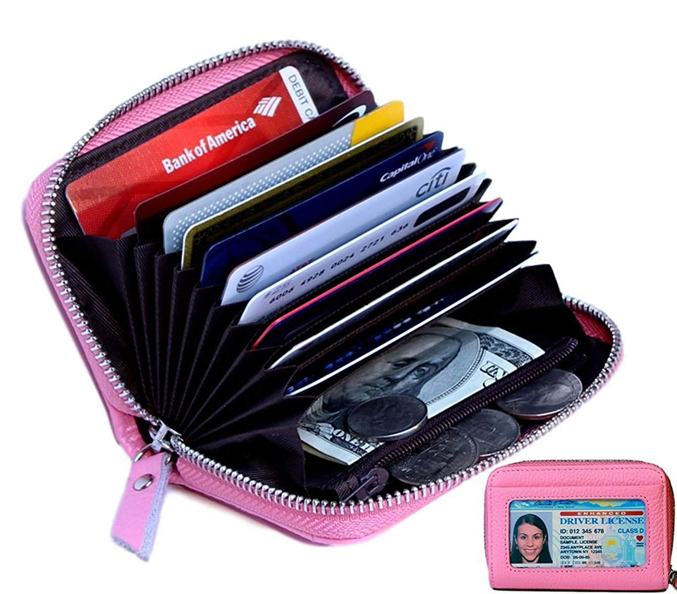 Personalized Envelope Design Travel Wallet with ID Window,Pink Credit Card Wallet Ultra-Thin Mini Ladies Wallet ZHHID Minimalist Leather Wallet Women