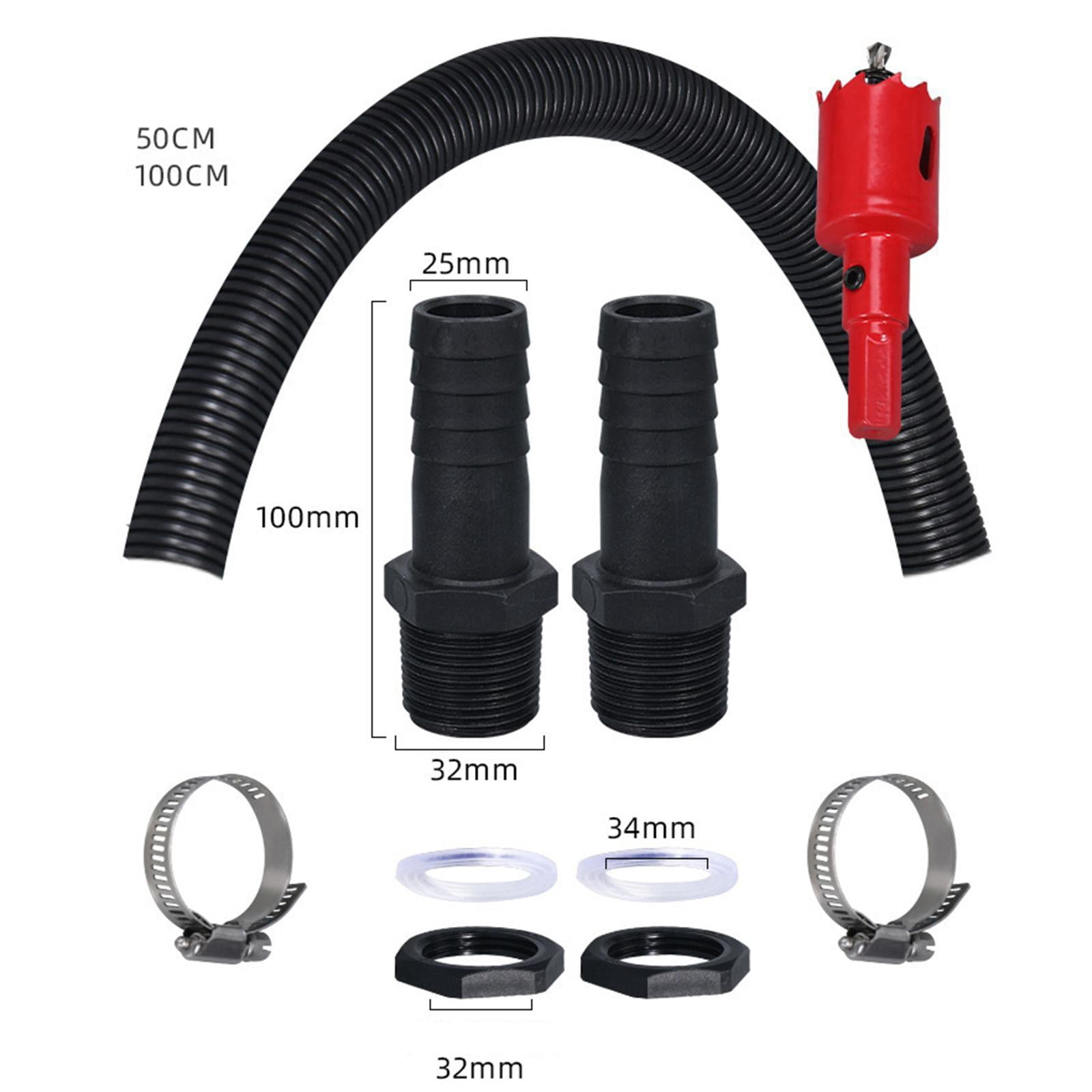 oshhni Rain Barrel Connector Kit Balcony Water Storage Tanks Joining Lawn with Hose Black