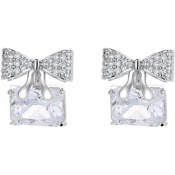 Rhinestones Top Bow Drop Dangle Earrings Silver Bow Earrings Cute Bow Earrings Stud Classic Ribbon Bow Stud Statement Bow Drop Earrings Crystal Bow Earrings[e994]