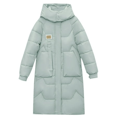 ZHOUCHANKIDS Long Puffer Jacket for Women Thickened Winter Coat Hooded with Deep Pockets Ladies Warm Winter Jacket Mint Green XL