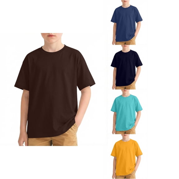 Antinious Toddler Summer Solid Leisure Sports Breathable Short Sleeve Crewneck Top,Brown,150