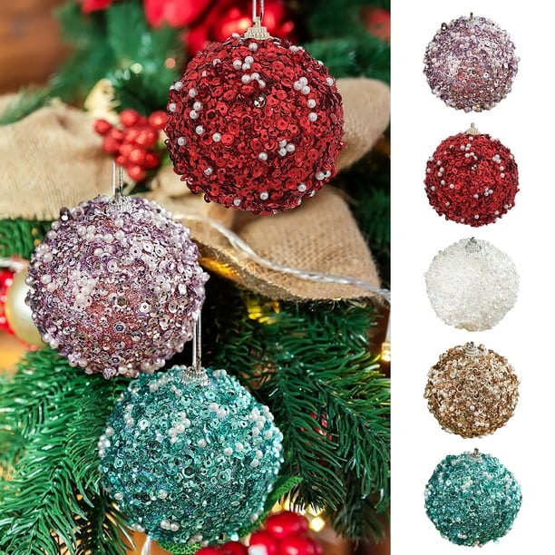 Adornos para árbol de Navidad de 8 cm - Decoraciones colgantes de espuma de lentejuelas, decoración navideña brillante para árbol festivo
