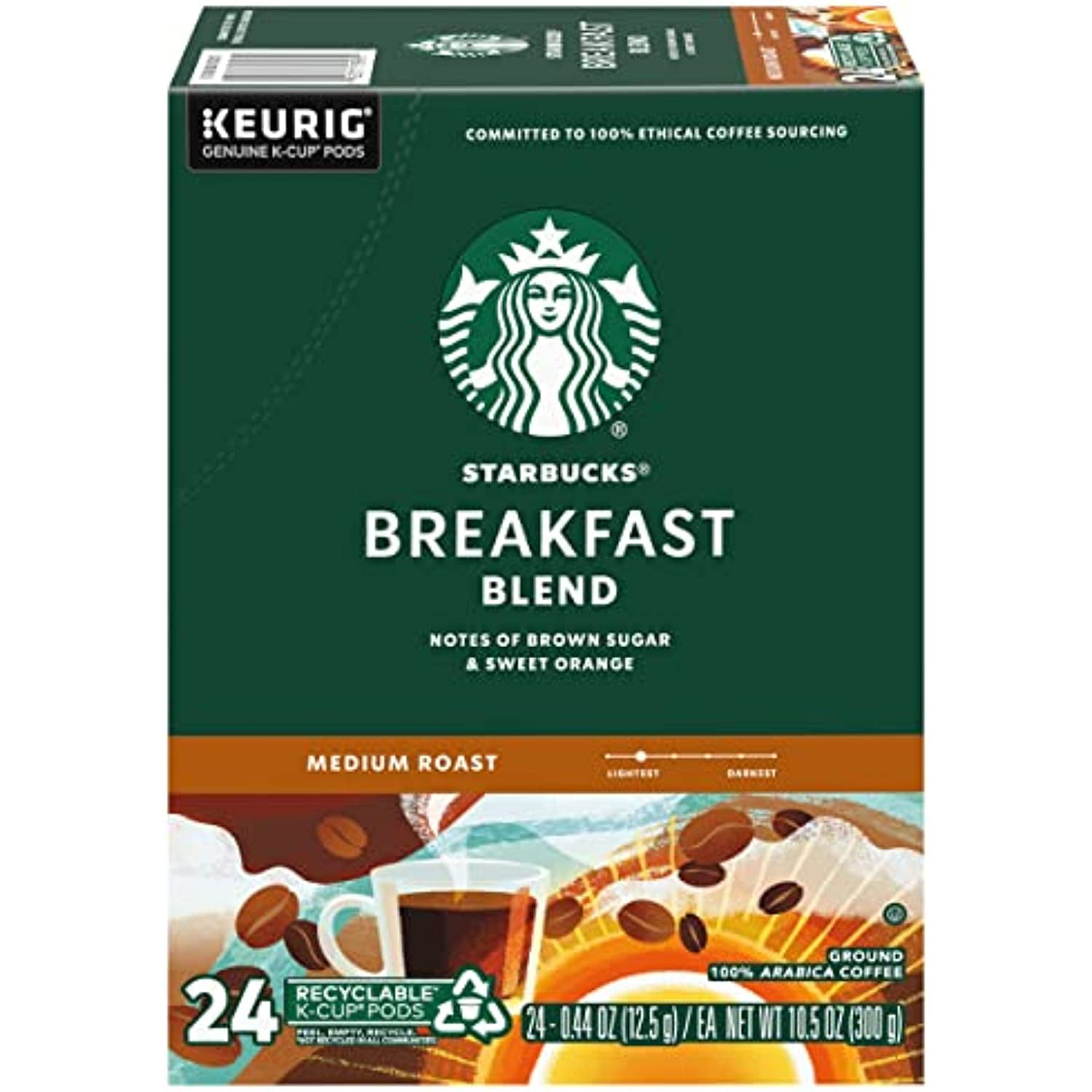 Starbucks Coffee KCup Pods, Breakfast Blend, Medium Roast Coffee, Notes Of Brown Sugar & Sweet