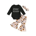 thumbnail image 2 of Newborn Baby Girl Halloween Clothes 3M 6M 12M 18M Long Sleeve Romper Tops Pumpkin Bell-Bottom Pants Headband Infant Fall Outfits, 2 of 10
