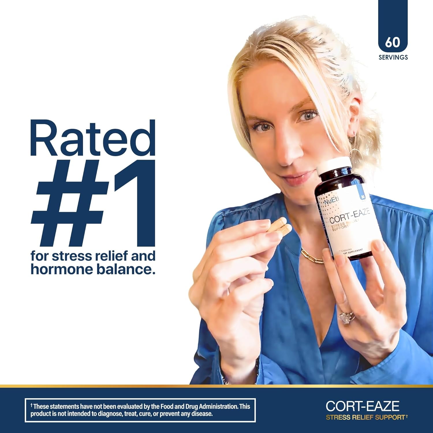 NuEthix Cort-Eaze Cortisol-Control Promotes Relaxation and Better Sleep with L-Theanine, 60 Capsules, 30 Servings