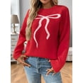 thumbnail image 4 of Suéter de Punto con Lazo para Mujer, Estilo Y2K, de Larga y Cuello Redondo, Holgado e Informal. Rojo M, 4 of 9
