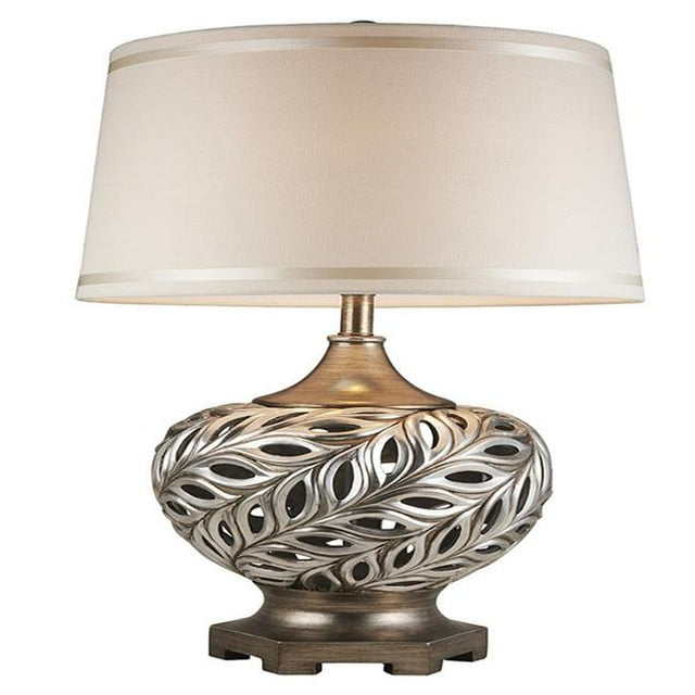 Benzara BM240303 Lampe de Table avec Base en Plumes de Paon Scrolling & 44; Argent