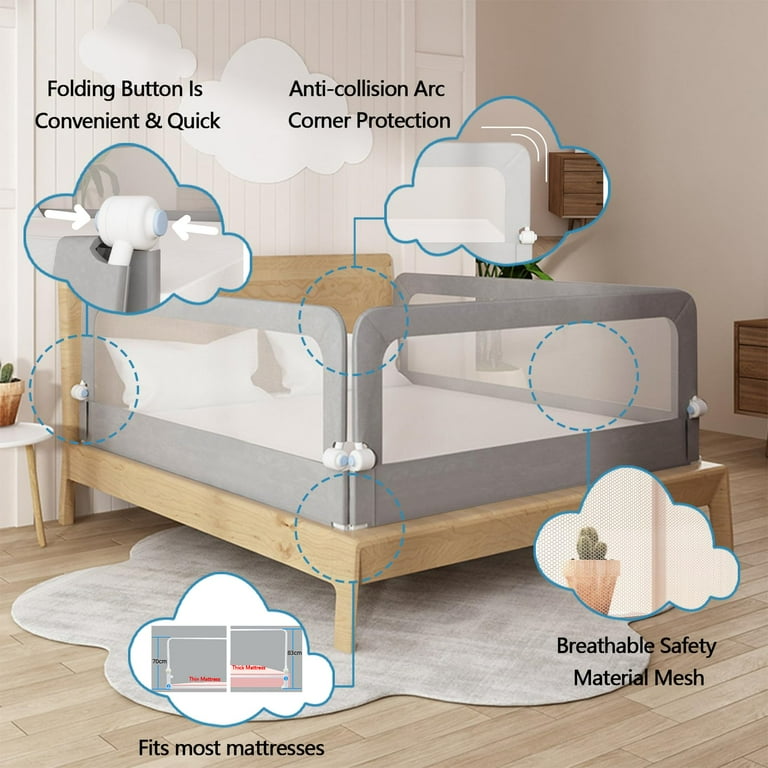 BABY JOY Bed Rails for Toddlers, 59 Extra Long, Swing Down Bed Guard w/  Safety Straps, Folding Baby Bedrail for Kids Twin, Double, Full Size Queen  & King Mattress (Gray, 59-Inch) Grey