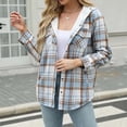 thumbnail image 6 of Cnbwig Women's Plaid Short Jacket Long Sleeve Button Up Fleece Lined Hooded Checked Printed Coat Warmth Winter Jackets Blue L, 6 of 9