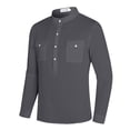 thumbnail image 6 of LVCBL Men's Casual Shirt with Round Neck Long Sleeve Shirt With Buttons Dark Gray M, 6 of 7