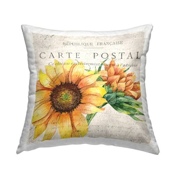Stupell Industries Vintage French Words Sunflower Floral Calligraphy Design by Kim Allen Throw Pillow